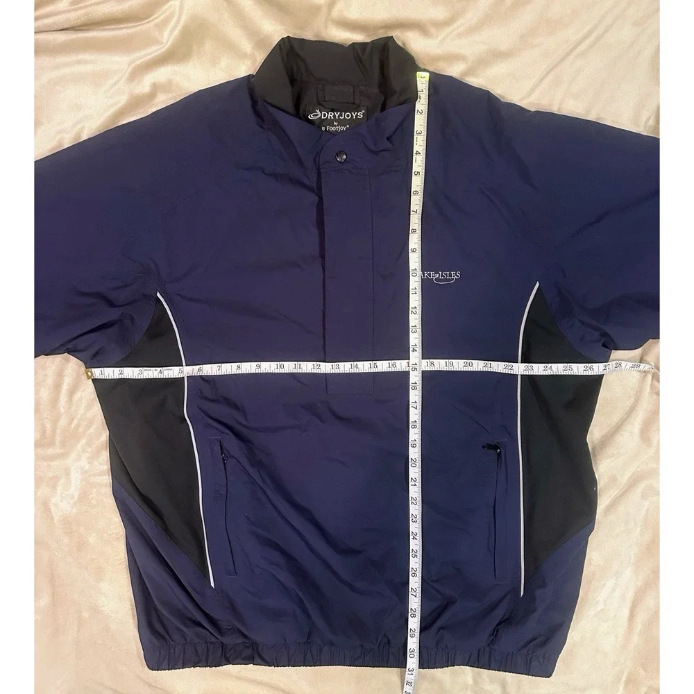 FootJoy DryJoys Jacket XL Blue Black Lake Of Isles 1/2 Zip Snap Short Sleeve